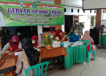 Babinsa Kopka Rujianto Dampingi Pelaksanaan Vaksinasi di Desa Terung Kulon