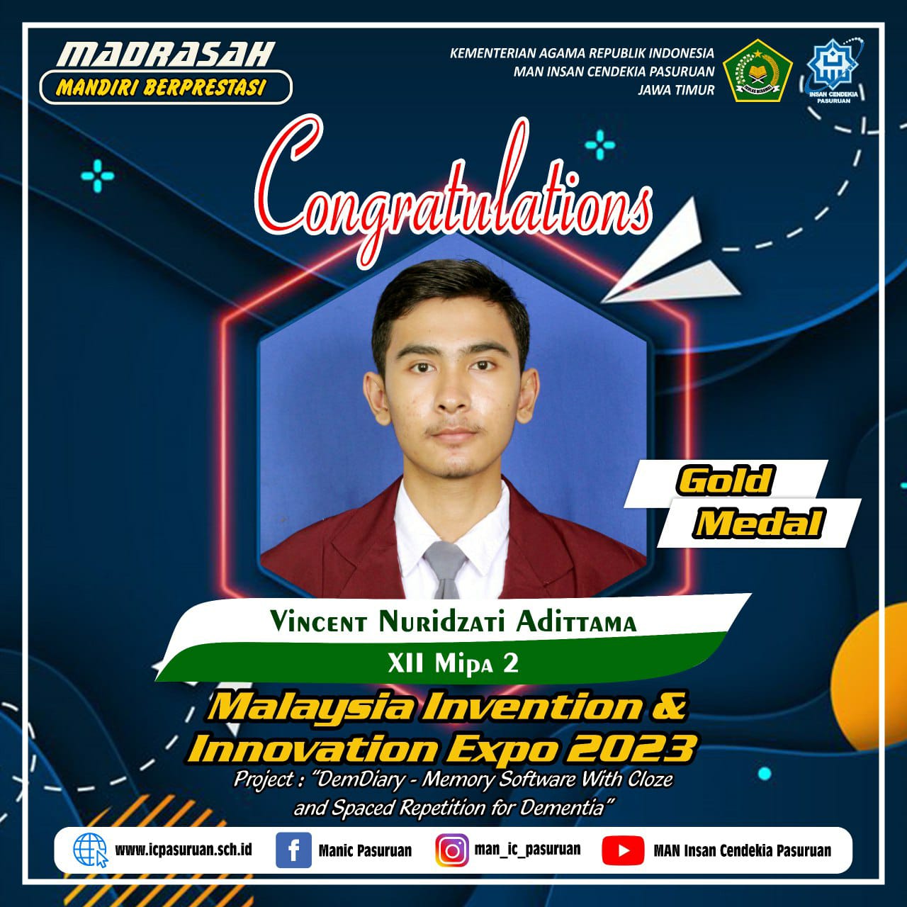 Karya Invensi Siswa MAN IC Pasuruan Meraih Medali Emas pada Ajang Malaysia Invention & Innovation Expo 2023