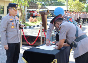 Kapolres Nganjuk Pimpin Serah Terima Jabatan Kabaglog, Kasat Binmas Dan Kapolsek Ngluyu 