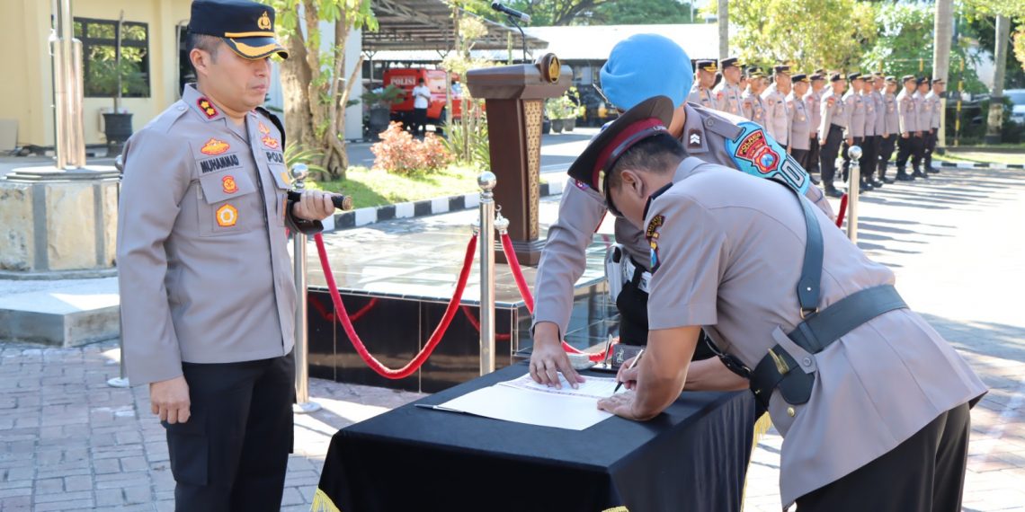 Kapolres Nganjuk Pimpin Serah Terima Jabatan Kabaglog, Kasat Binmas dan Kapolsek Ngluyu 