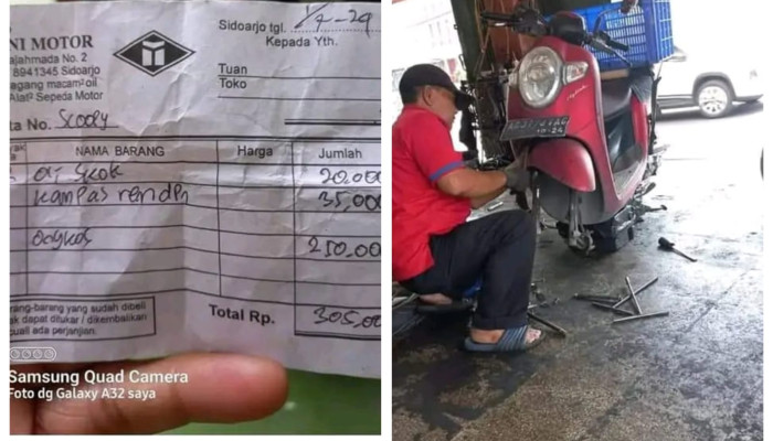 Viral…!!! Ganti Oli Dan Kampas Rem, Bengkel Di Sidoarjo Patok Ongkos Jasa Hingga Rp 250.000