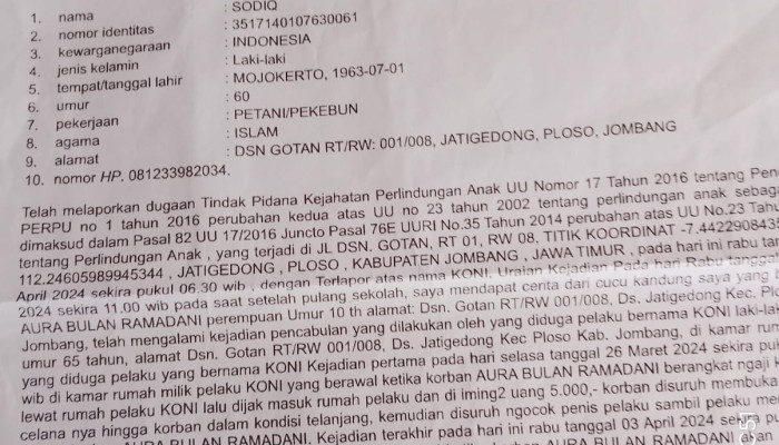 Terduga Pelaku Pencabulan Di Jombang Bebas Berkeliaran