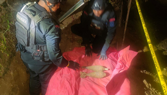 Tim Jibom Detasemen Gegana Sat Brimob Polda Jatim Musnahkan Mortir Dan Ranjau Darat Yang Ditemukan Di Kantor Kecamatan Puspo