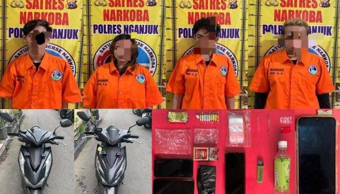 Polres Nganjuk Amankan Empat Pelaku Peredaran Narkotika Dan Okerbaya