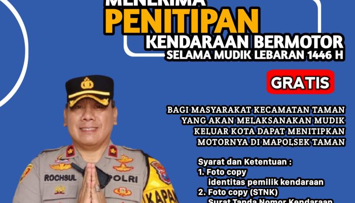 Polsek Taman Sediakan Layanan Penitipan Kendaraan Gratis Bagi Pemudik Lebaran