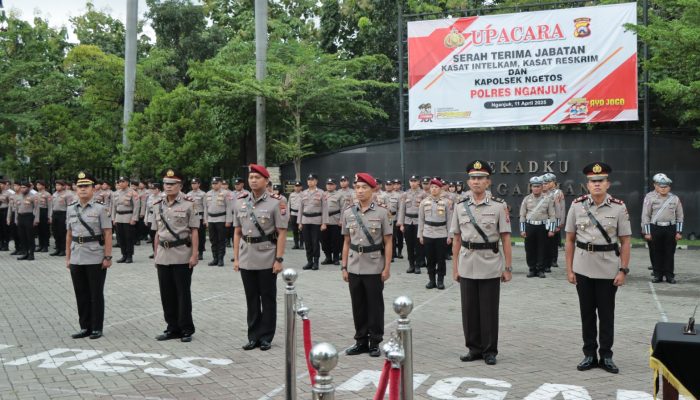 Kapolres Nganjuk Pimpin Sertijab Kasat Intelkam, Kasat Reskrim, Dan Kapolsek Ngetos