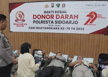 Sambut Hari Bhayangkara Ke-79, Polresta Sidoarjo Gelar Donor Darah untuk Kemanusiaan