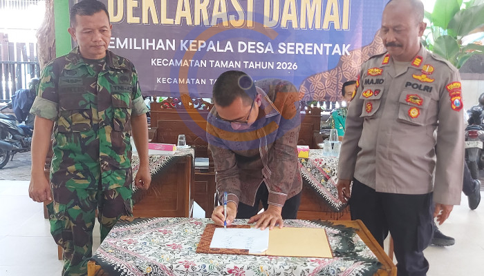 Deklarasi Damai Pilkades Serentak 2026, Forkopimka Taman Ajak Kandidat Jaga Kondusifitas