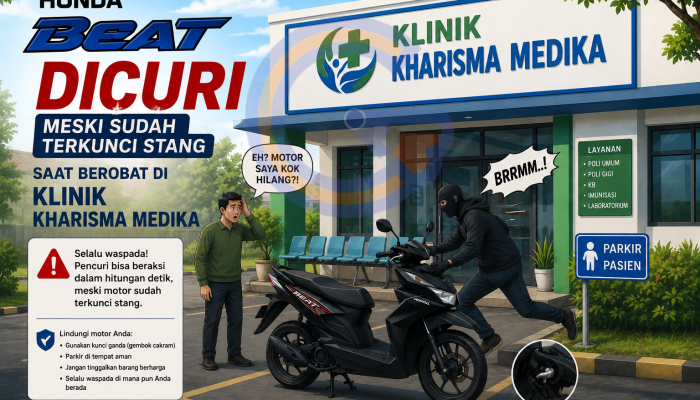 Parkir Terkunci Stang Tetap Digasak, Motor Warga Pepelegi Hilang Di Klinik