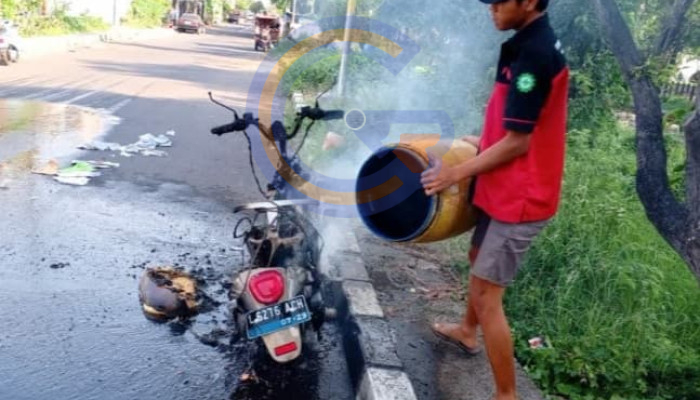 Motor Listrik Ludes Dilalap Api Di Jalan Frontage Waru Sidoarjo, Tinggal Menyisakan Kerangka